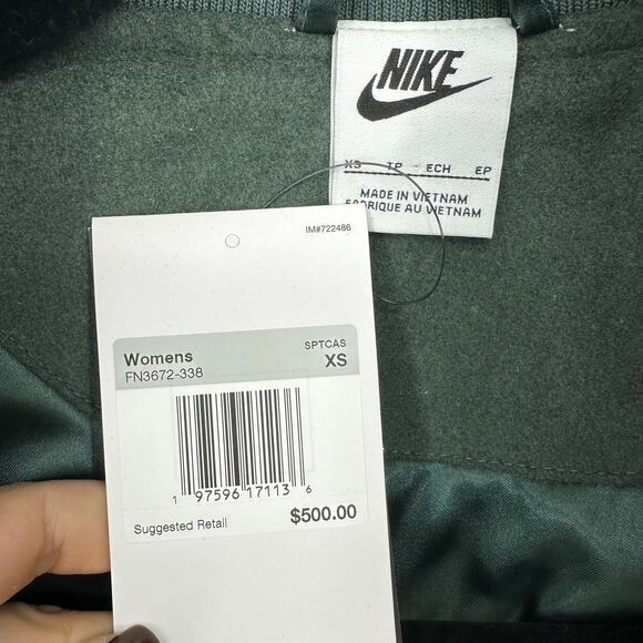 Nike Sportswear Destroyer Womens XS Jacket Wool Leather Varsity Green FN3672 - Picture 3 of 15